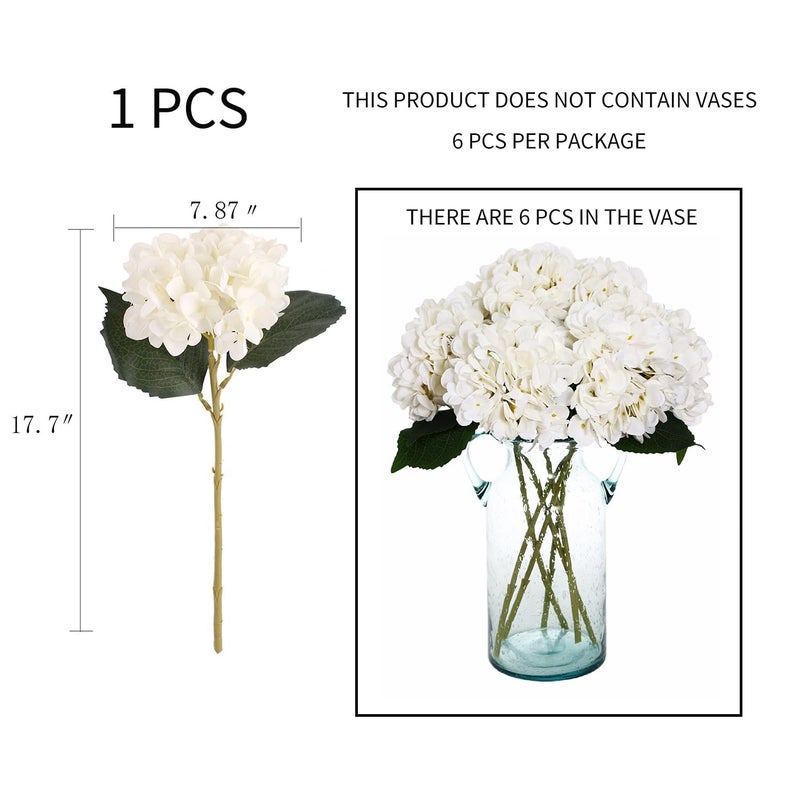 Kimura's Cabin 6pcs Faux White Hydrangeas Fake Flowers Artificial Silk Hydrangea Flower With Stems Bouquets Arrangement for Home Table Centerpieces Wedding Baby Shower Birthday Party Decoration(White) - Image 2